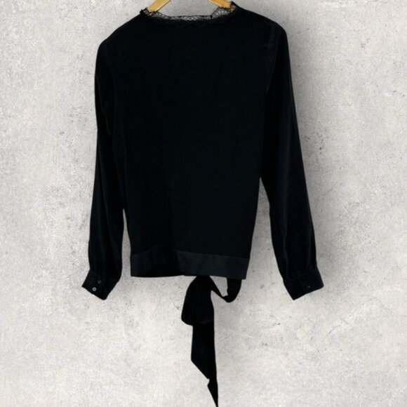 Sezane 100% Silk Lace Trim Cassandra Blouse Black Size 38 French US 6 Minimalist - Picture 15 of 16